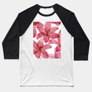 Transparent Lilly flower watercolor pattern. Translucent tropical flowers botanical illustration. Summer vibrant floral composition Baseball T-Shirt